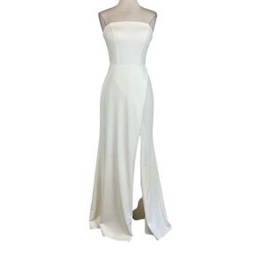 Ivory White Backless Thigh Slit Long Formal Dress by AQUA Women's Gown Size 4